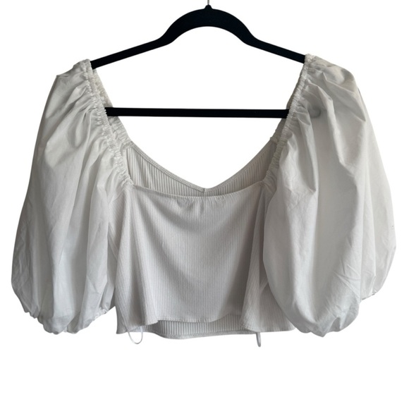 Abercrombie & Fitch White Puff Sleeved Rib Knit Top, Size L - Picture 5 of 6